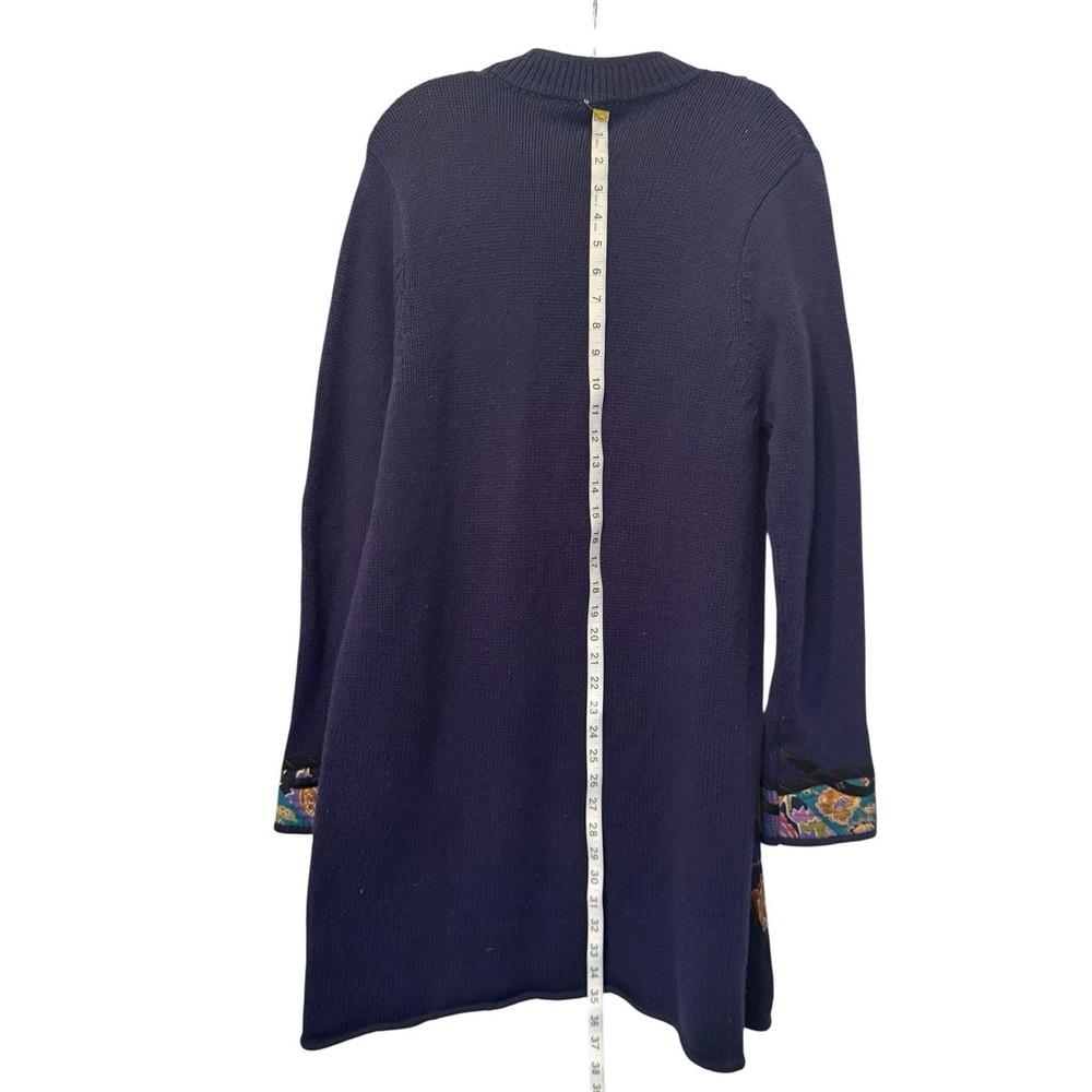 Koos of Course‎ Lagenlook Cardigan Women L Navy Open Front Floral Artsy Boho - Picture 4 of 7